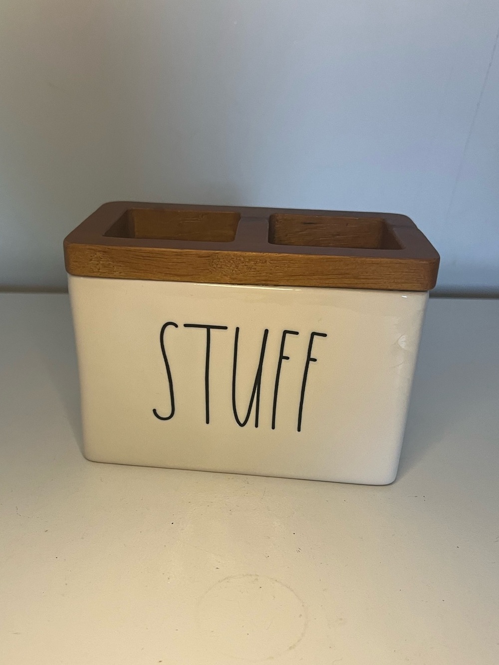 Rae Dunn 'STUFF' Organizer with Wooden Top